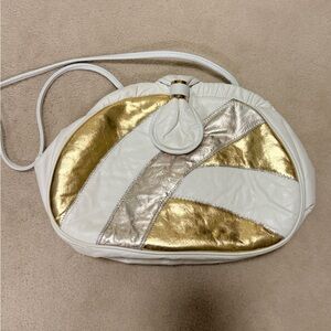 Vintage 80’s Genuine Leather by Reem White Gold Silver Clutch Purse Handbag